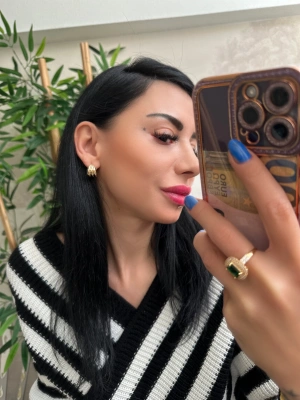 Marka Model Üçlü Görünümlü Minimal Halka Küpe