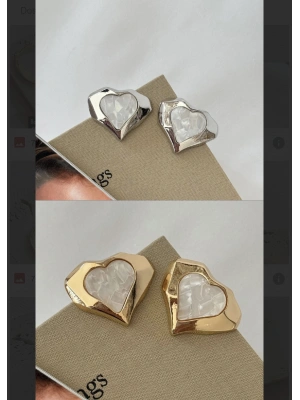 Mermer Tasarım Kalp Küpe