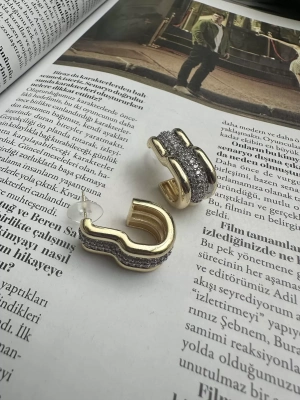Özel Seri Altın Kaplama Çift Renk Detaylı Halka küpe