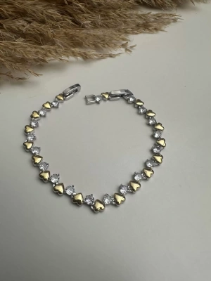 Özel Seri Altın Kaplama Taş Geçişli Kalp Bileklik