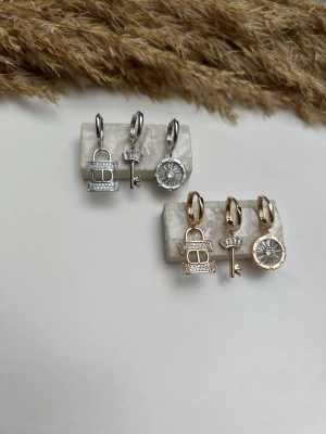 Özel Seri Anhatarlık Ve Kilit Model Üçlü Set Küpe