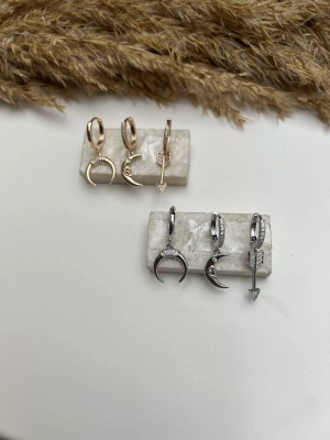 Özel Seri Ay Model Üçlü Set Küpe
