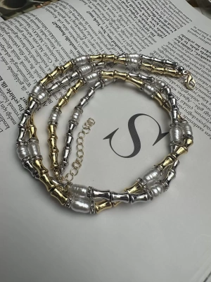 Özel Seri Barok İnci Detaylı Çift Renk Asimetrik Model Kolye