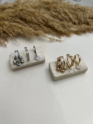 Özel Seri Çiçek Ve Kalp Figürlü Üçlü Set Küpe