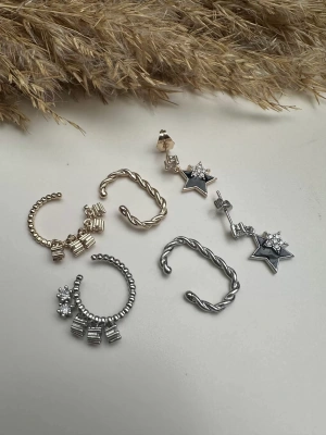 Özel Seri İki Kıkırdak Yıldız Detay Üçlü Set Küpe