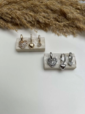 Özel Seri Kalp Detay Üçlü Set Küpe