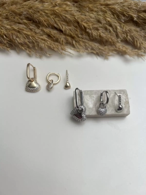 Özel Seri Kalp Figürlü Üçlü Set Küpe