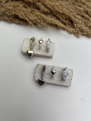 Özel Seri Kalp Model Üçlü Set Küpe