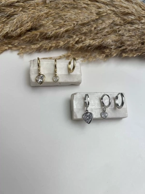 Özel Seri Kalp Üçlü Set Küpe