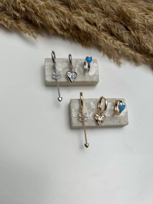 Özel Seri Kalp Ve Ok Model Üçlü Set Küpe