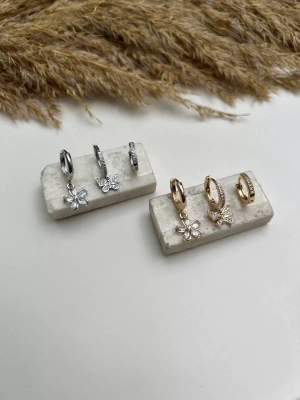 Özel Seri Kelebek Ve Çiçek Detay Üçlü Set Küpe