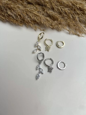 Özel Seri Taş Sallantılı Kelebek Figürlü Üçlü Set Küpe