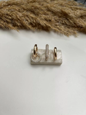 Özel Seri Taşlı Halka Üçlü Set Küpe