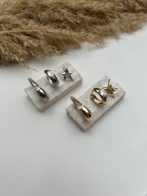 Özel Seri Yıldız Detaylı Halka Üçlü Set Küpe