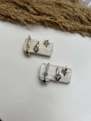 Plakalı Taşlı Yıldız Set Küpe