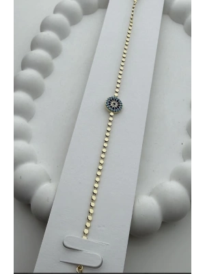 Pul Detay Nazarlı Altın Kaplama Bileklik