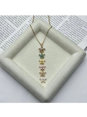 Renkli Taşlı Altın Kaplama Kolye