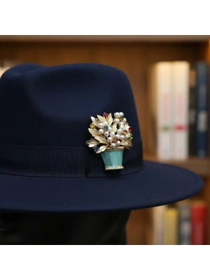 Renkli Taşlı Çiçek Sepeti Broş