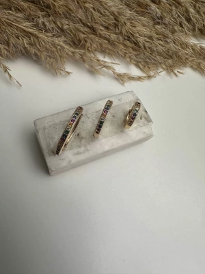 Altın Kaplama Taşlı Üçlü Set Küpe