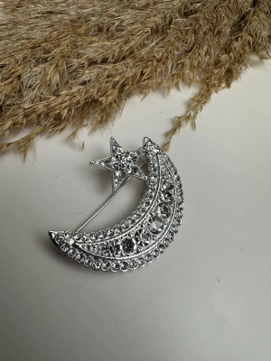 Silver Ay Yıldız Taşlı Broş
