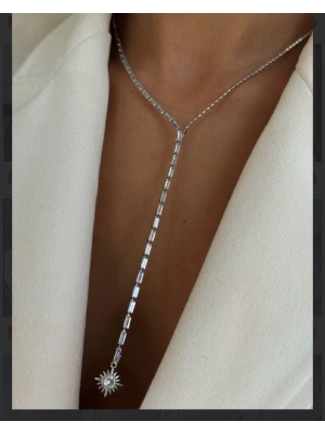 Silver Baget Taşlı Y Kolye