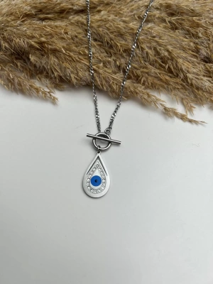 Su Damlası Nazar Boncuğu Detaylı Çelik Kararmaz Kolye