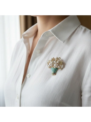 Tasarım incili Çiçek Saksı Broş