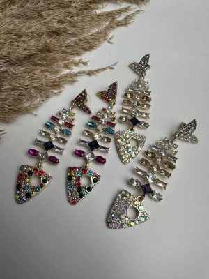 Tasarım Taşlı Balık Küpe