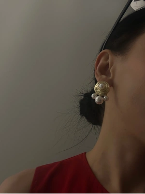 Tasarım Üç Top Plaka İnci Küpe