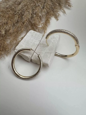 Taşlı Altın Kaplama Halka Küpe