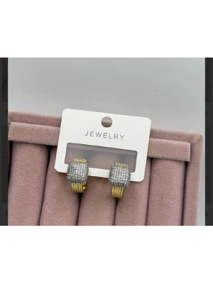 Taşlı Altın Kaplama Küpe Vip Seri