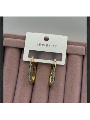 Taşlı Altın Kaplama Uzun Vip Küpe