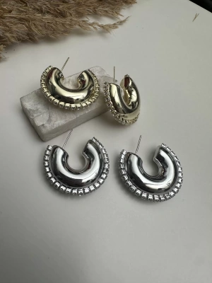 Taşlı Gümüş Kaplama Halka Küpe