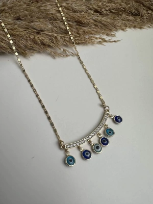 Taşlı Sallantılı Nazarlı Kolye