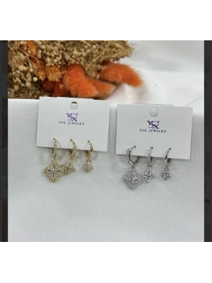 Üçlü Altın Kaplama Set Küpe