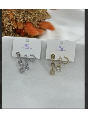 Üçlü Set Küpe Altın Kaplama