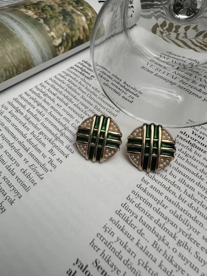 Vintage Model İncili Yeşil Plaka Küpe