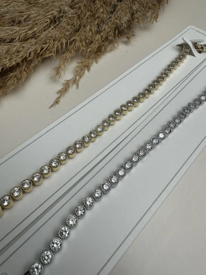 Yuvarlak Taşlı Su Yolu Altın Kaplama Bileklik