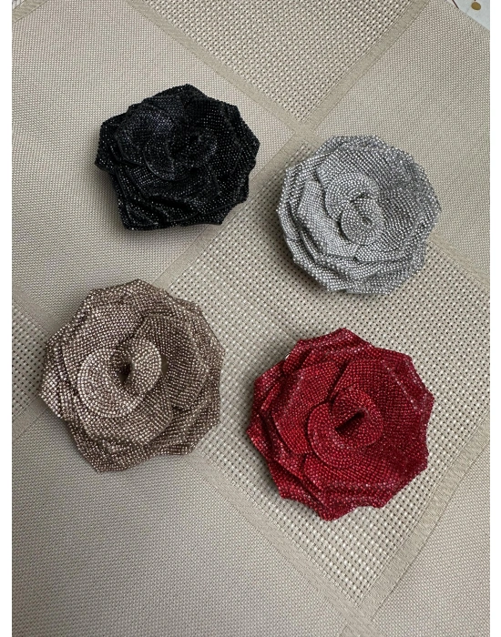 Full Taşlı Gül Model Özel Tasarım Broş (Toka Klips Yeri De Mevcuttur)