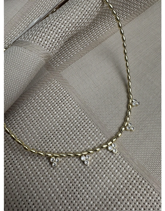 Üçlü Taşlı Yassı Kolye