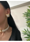 Vintage Kare İç Kısmı Mineli Tasarım Küpe