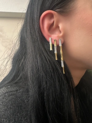 Altın Kaplama Tasarım Çubuk Model Üçlü Set Küpe