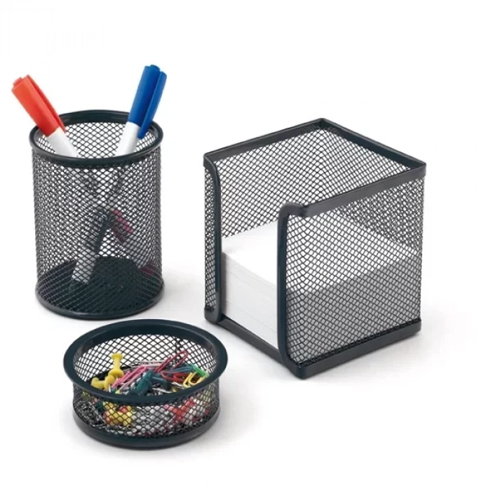 Mas Masa Seti Ataşlık-Kağıtlık-Kalemlik 3 LÜ Metal Perforeli Siyah