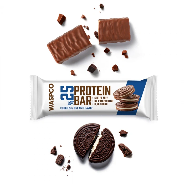 WASPCO Bitter Çikolata Kaplı Bisküvi Aromalı Protein Bar 36g x 12 Adet