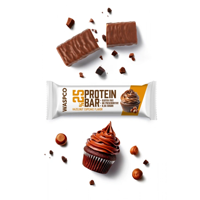 WASPCO Bitter Çikolata Kaplı Fındıklı Cupcake Aromalı Protein Bar 36G x 12 Adet
