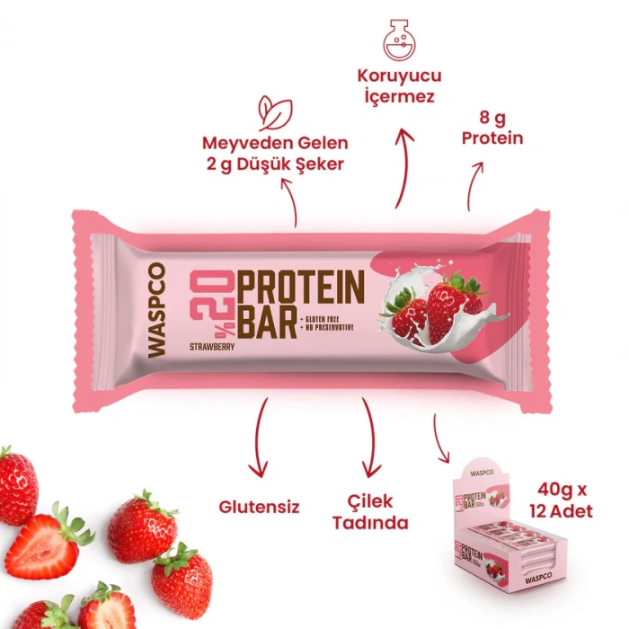 WASPCO Çilekli Protein Bar 40g x 16 Adet