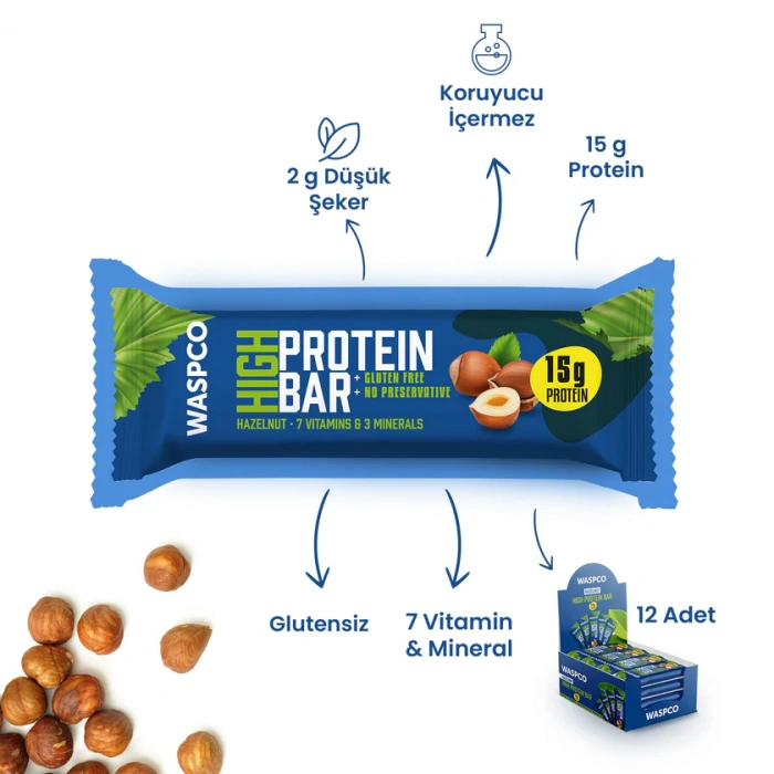 WASPCO Fındıklı Yüksek Protein Bar 50g x 30 Adet