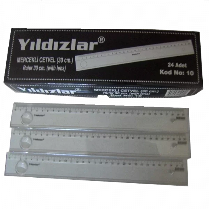 Yıldızlar Standart Cetvel Plastik Mercekli 30 CM 24 Adet