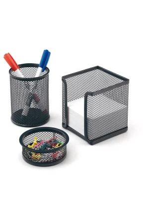 Mas Masa Seti Ataşlık-Kağıtlık-Kalemlik 3 LÜ Metal Perforeli Siyah