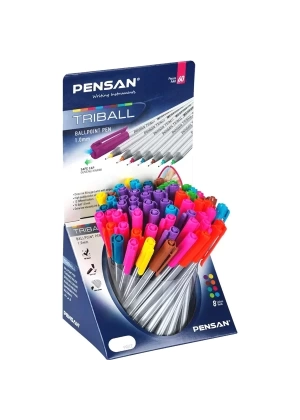 Pensan Tükenmez Kalem Triball 1.0 MM Bilye Uç Renkli 60 LI Stand